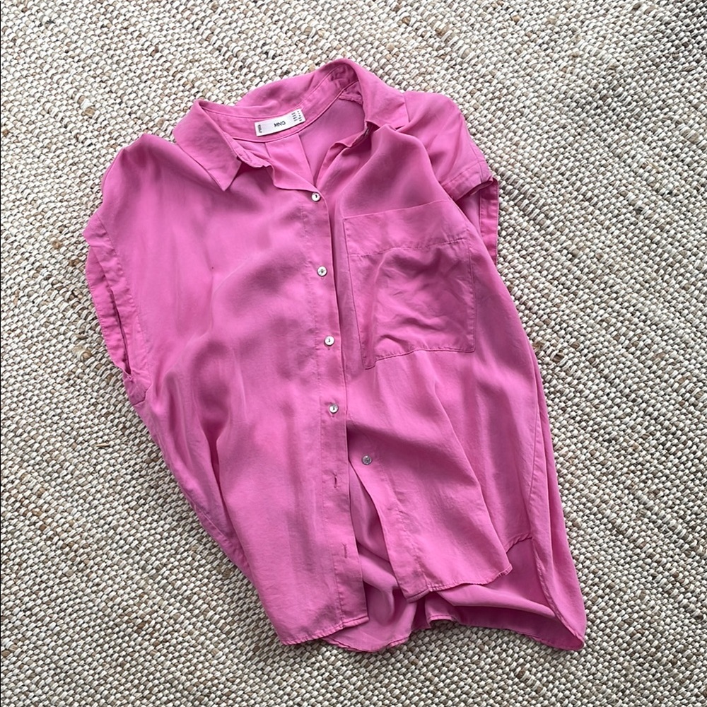 Mango Pink Button-Up Blouse